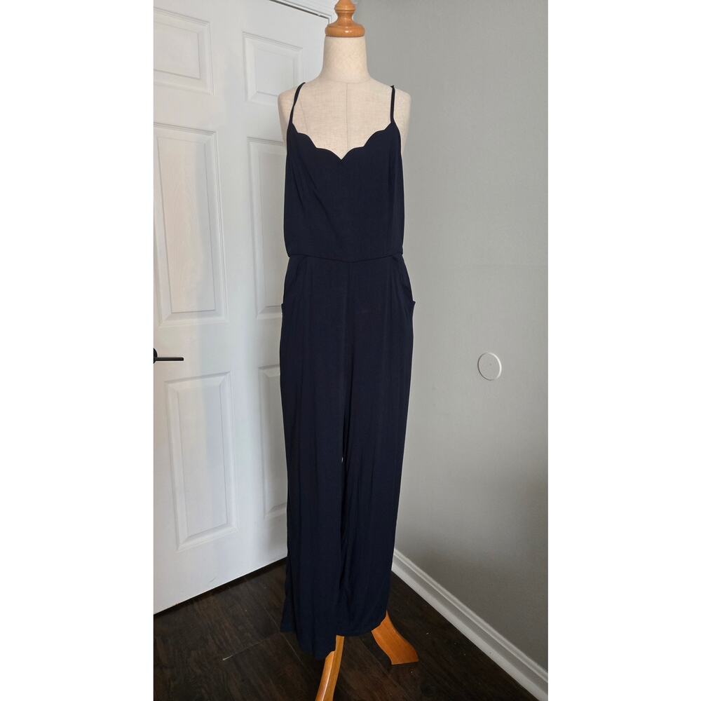 NWT Market & Spruce Chandelle Scallop Detail Navy Strappy Jumpsuit Size L